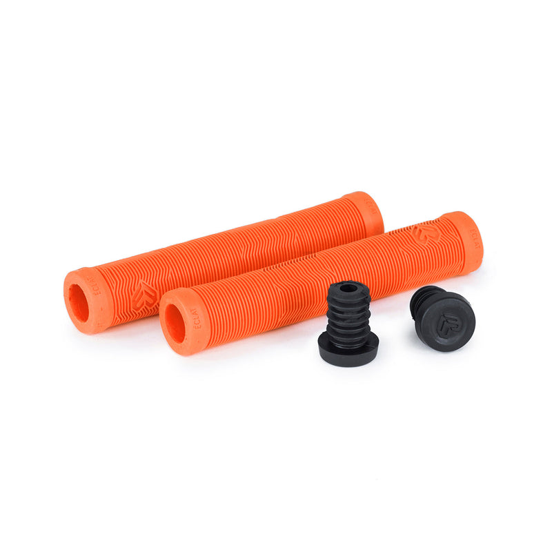 ÉCLAT PULSAR GRIP, orange flangeless mushroom style bike grips with super soft rubber compound and included barends.