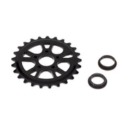ÉCLAT RS SPROCKET in black with adaptors, CNC machined 6061-T6 alloy, 5-spoke design, 25t option shown.