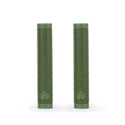 Pair of olive green ÉCLAT SHOGUN GRIP flangeless bicycle handlebar grips with ribbed texture and durable VEX K rubber material.