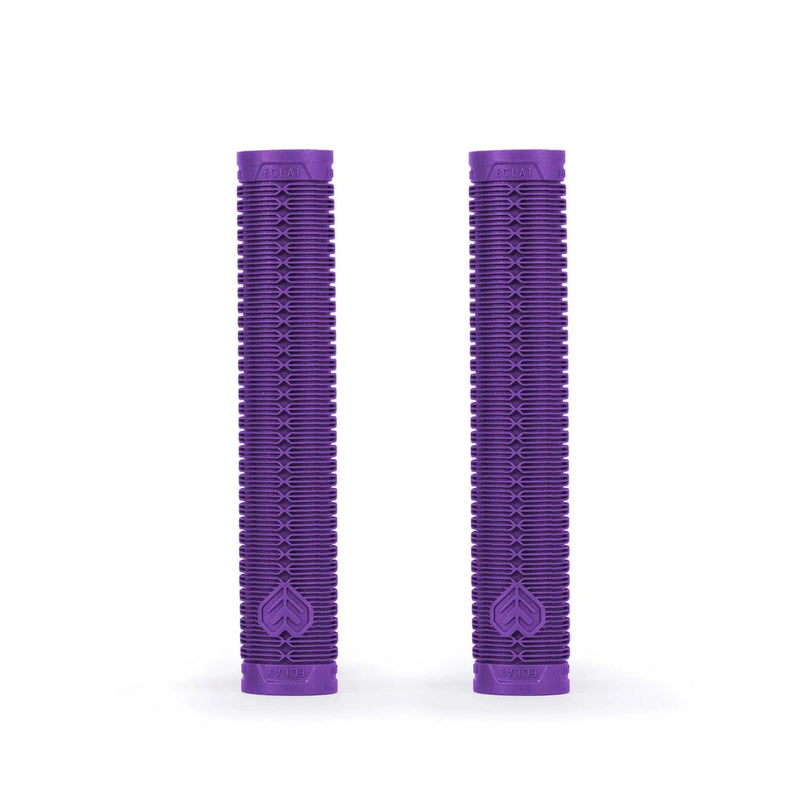 Pair of purple ÉCLAT SHOGUN GRIP bike handlebar grips with ribbed texture and flangeless design