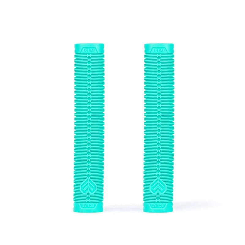 ÉCLAT SHOGUN GRIP flangeless turquoise bike grips with ribbed texture and Techbolt barends for durable, comfortable handling