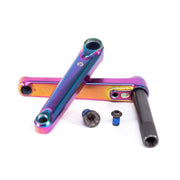 ÉCLAT Spire Cranks iridescent tubular heat-treated 4130 crmo arms and axle bike crankset with bolts on white background