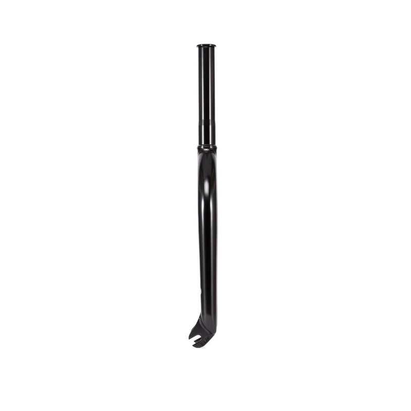 Black Éclat Storm Fork BMX fork with CNC machined steerer and 15mm offset, made of heat-treated 4130 CrMo steel.