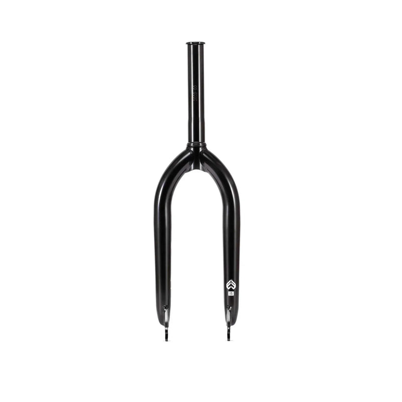 Éclat Storm Fork black BMX fork with CNC machined 4130 chromoly steel and 15mm offset design.