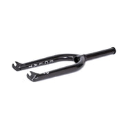 Black ÉCLAT Storm Fork BMX fork made from heat-treated 4130 chromoly with CNC machined steerer and butted blades, designed for strength and lightweight performance