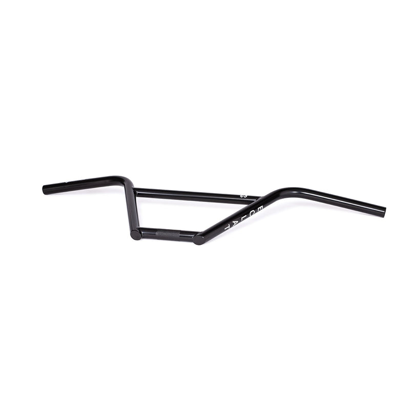ÉCLAT STRANGLER BAR, black BMX handlebar, four-piece design, 25.4mm OS clamping, tapered tubing, durable and strong.