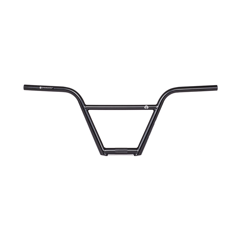 BMX handlebar, ÉCLAT Strangler Bar, black color, four-piece design, 25.4mm oversize clamping, seamless 4130 crmo construction, tapered tubing for strength.