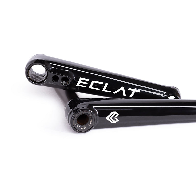 ÉCLAT TIBIA CRANKS glossy black BMX cranks with oversized arm design.