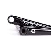 Glossy black ÉCLAT TIBIA CRANKS for BMX, featuring oversized design and heat-treated 4130 crmo arms.