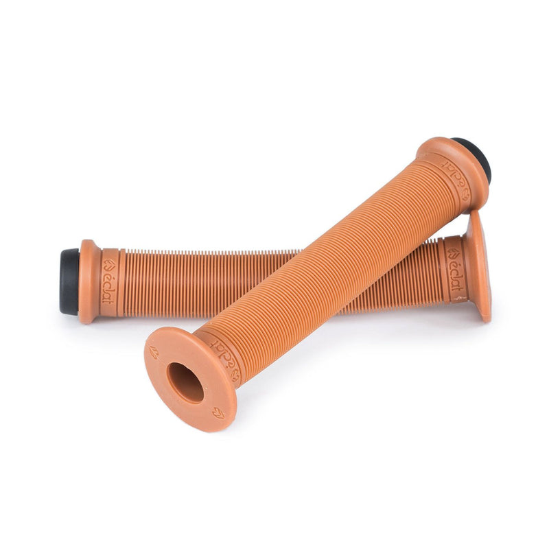 ÉCLAT ZAP GRIP brown ribbed BMX handlebar grips with Corkx V2 bar ends and customizable flanges