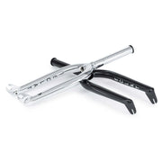 Two ÉCLAT STORM FORK BMX forks in black and chrome finish, designed for strength and lightweight performance.