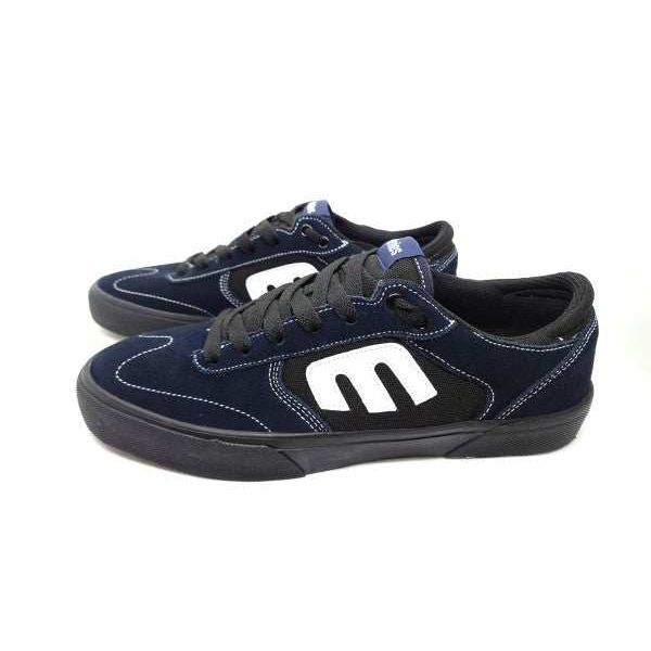 Pair of black and navy ETNIES WINDROW VULC SHOEs with white logo and black laces