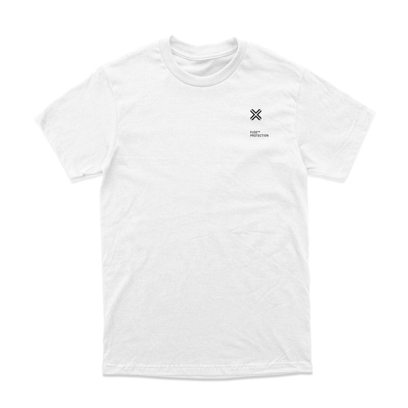 White FUSE LOGO T-SHIRT with small black logo on chest