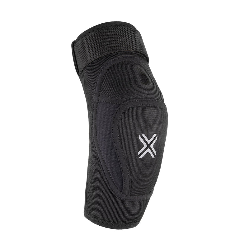 FUSE Alpha Classic Elbow Pad in black, featuring breathable neoprene, EVA foam protection, and nylon hard cap.