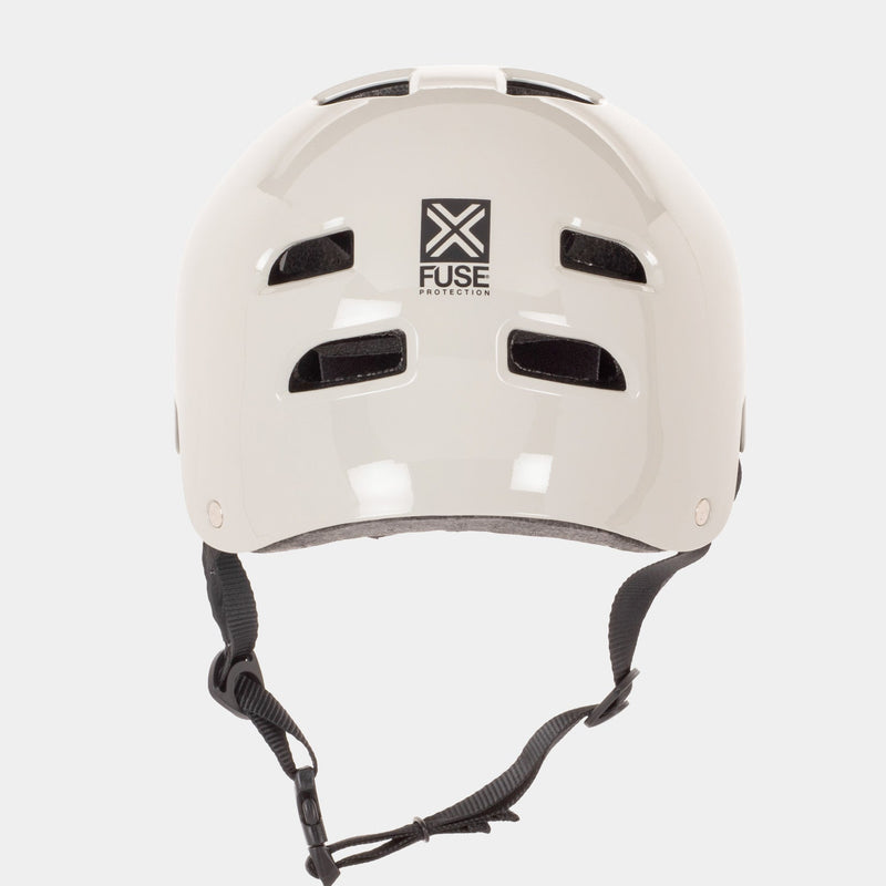 Glossy light grey FUSE ALPHA HELMET with high impact ABS shell and quick release strap.