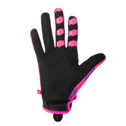 Neon pink and purple FUSE CHROMA GLOVE with reinforced index and thumb, Clarino palm, silicone grips, and adjustable wrist strap.