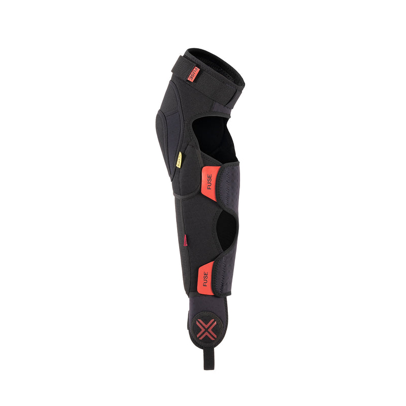FUSE Delta 125 Knee Pad Combo with shin and ankle protection in black and red, featuring durable Rip Stop Cordura and anti-bacterial neoprene.