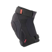 Black and red FUSE DELTA KNEE PAD with anti-bacterial neoprene, durable Duratex material, memory foam protection, and adjustable straps.