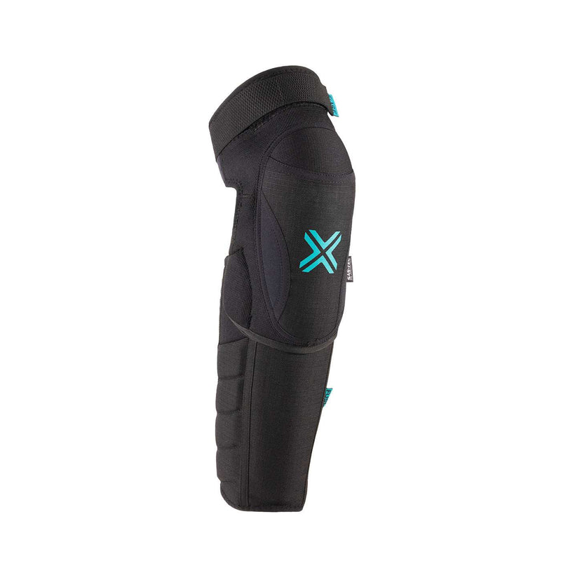 FUSE Echo 100 Knee Pad combo with perforated neoprene, Cordura outer layer, adjustable straps, and full shin protection in black and blue.