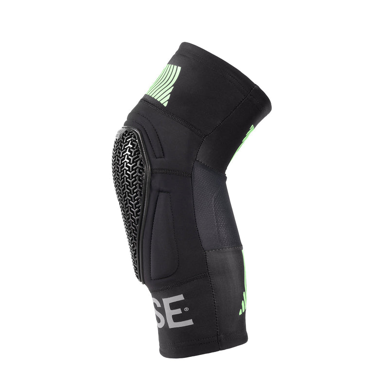 FUSE OMEGA POCKET KNEE PAD with black and yellow design, featuring lightweight SAS-TEC foam and breathable Lycra.