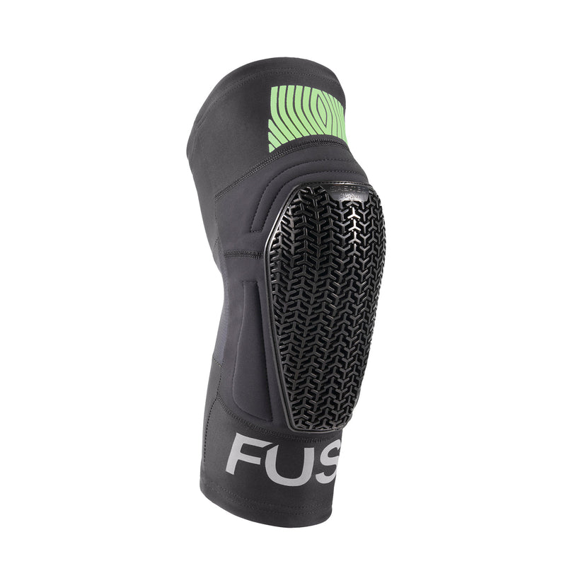 FUSE OMEGA POCKET KNEE PAD with ultra-lite SAS-TEC foam, black/yellow design.