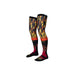 Red and black knee-high Moto socks with flaming design and cushioning for comfort and breathability