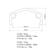 Salt Fraction Rim dimensions and specifications diagram for 16" and 18" wheels.