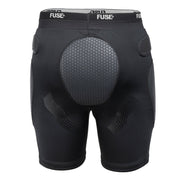 Black FUSE OMEGA Impact Shorts with lightweight SAS-TEC padding for cycling protection.