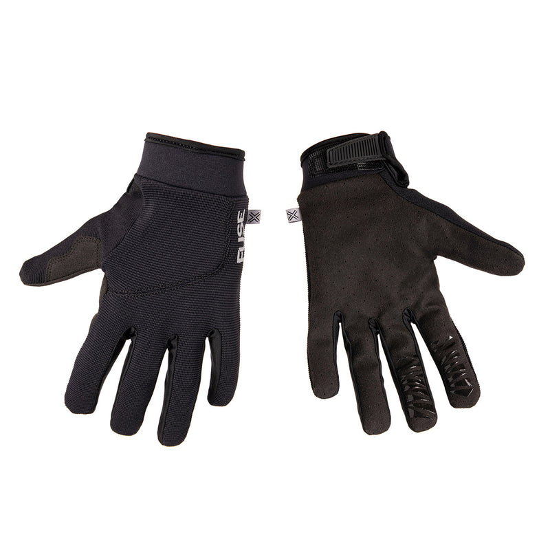 Black FUSE ALPHA gloves featuring a slim fit, reinforced thumb, Clarino palm material, and silicone grips.