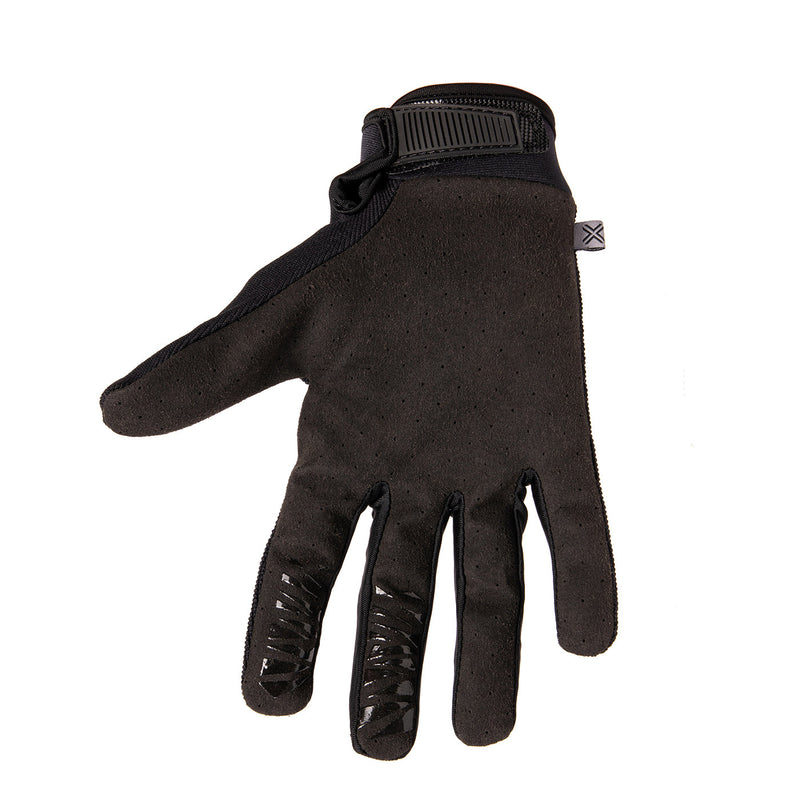 FUSE ALPHA GLOVE BLACK with durable Clarino palm, reinforced thumb, adjustable strap, and silicone grips.