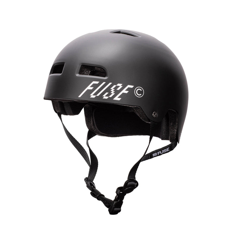 Matt black FUSE ALPHA helmet with high impact ABS shell and EPS foam for comfort and protection.