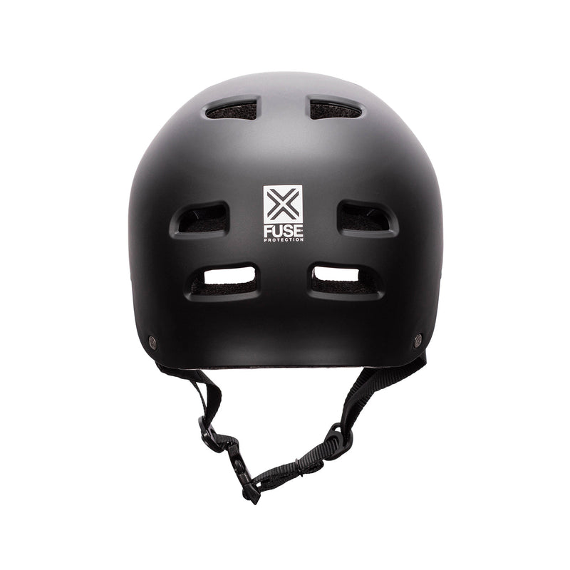 FUSE ALPHA HELMET in matt black with high impact ABS outer shell and EPS inner foam for protection.