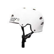 FUSE ALPHA HELMET glossy white with high impact ABS shell, EPS foam, quick release strap.