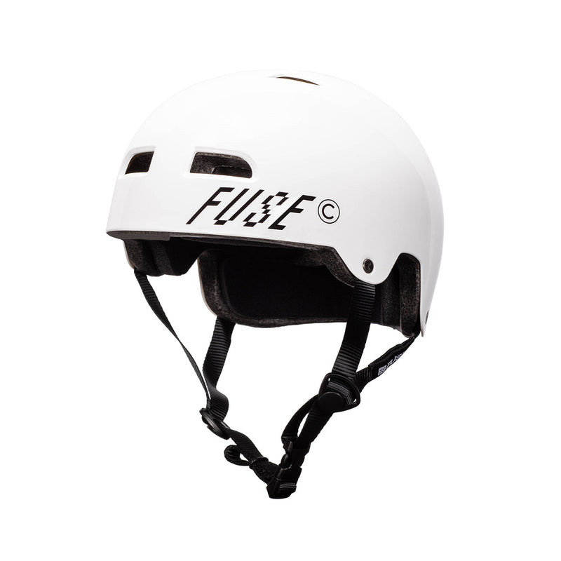 Glossy white FUSE ALPHA HELMET with high impact ABS shell and EPS foam.