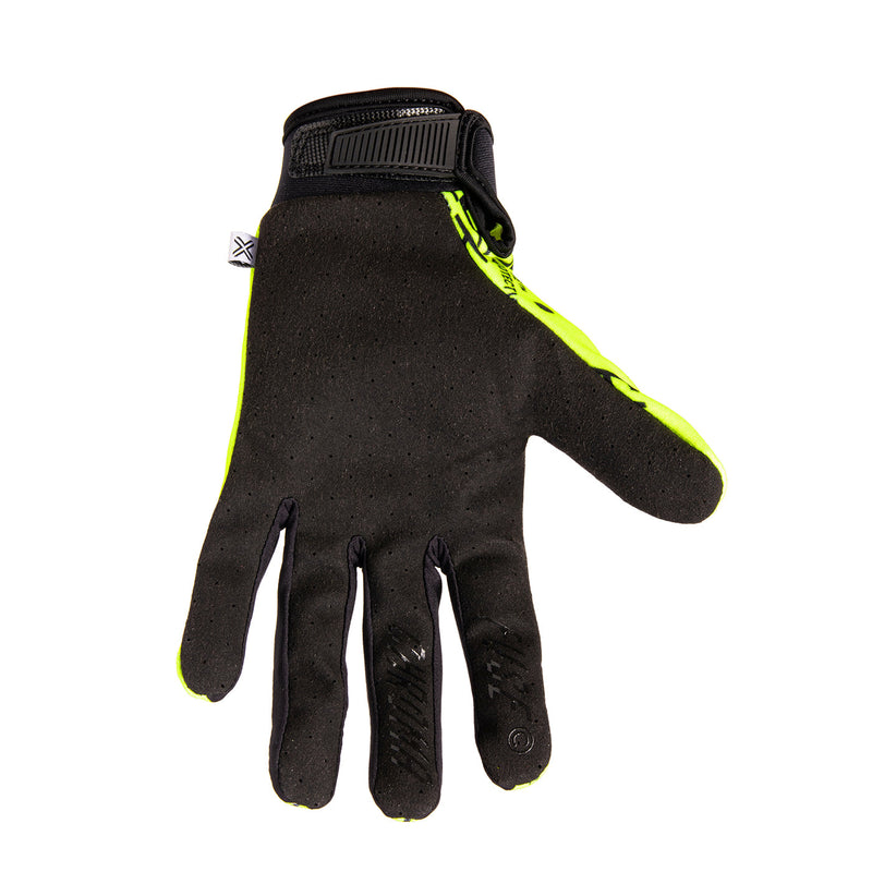 Neon yellow FUSE CHROMA glove with durable Clarino palm and adjustable velcro strap.