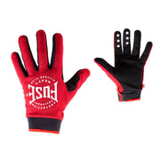 Red FUSE CHROMA GLOVES with durable Clarino palm, adjustable wrist strap, and silicone brake finger grips