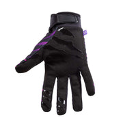 Black and purple FUSE CHROMA GLOVE NIGHT PANTHER with velcro wrist strap and silicone grips designed for high-performance riding.