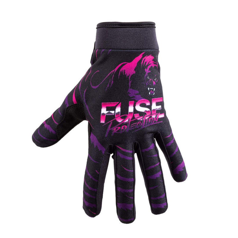 Black and purple FUSE CHROMA GLOVE with night panther design and adjustable wrist strap