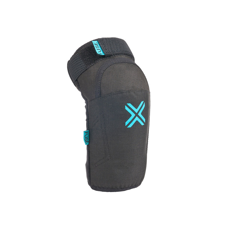 Black and blue FUSE ECHO ELBOW PAD with durable neoprene, SAS-TEC foam, and anti-bacterial lining.