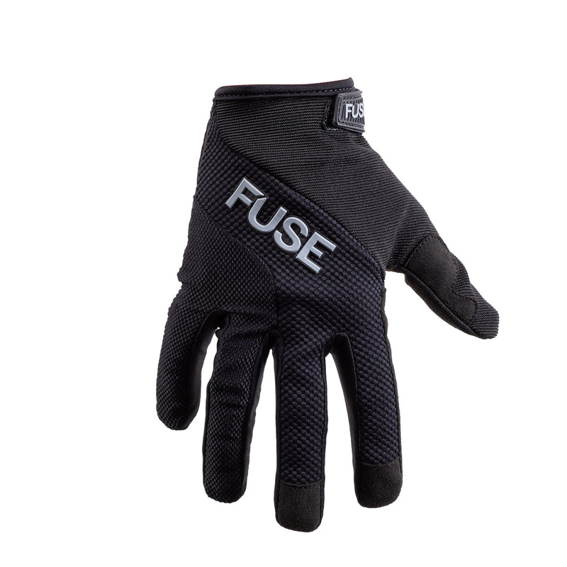 Black FUSE ECHO glove designed for MTB with gel padding and silicone grip.
