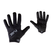 FUSE ECHO GLOVE BLACK for MTB with gel padding, synthetic leather palm, neoprene cuff, and silicone grip.