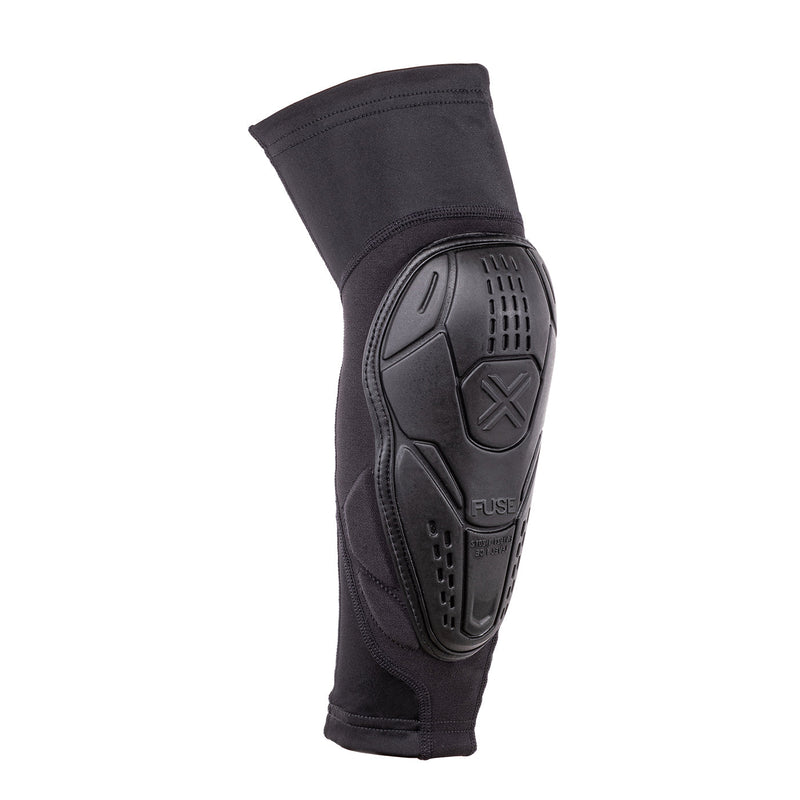 Black FUSE NEOS Elbow Pad with FLEX SHIELD PU foam, breathable Lycra, and KEVLAR front for supreme protection and comfort.