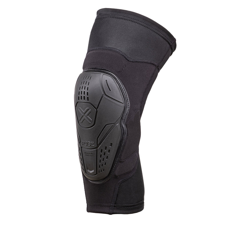 Black FUSE NEOS Knee Pad with FLEX SHIELD technology, lightweight, breathable, Kevlar reinforced for ultimate protection and comfort.