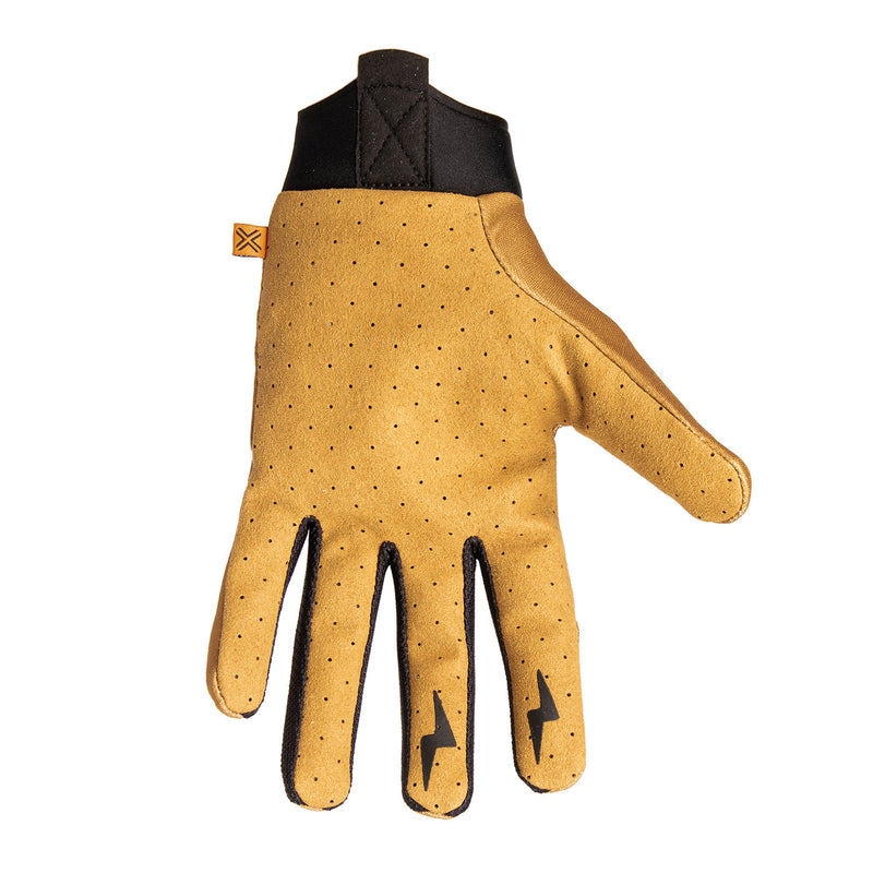Brown FUSE OMEGA GLOVE with strapless design, breathable upper, and durable Clarino palm material.