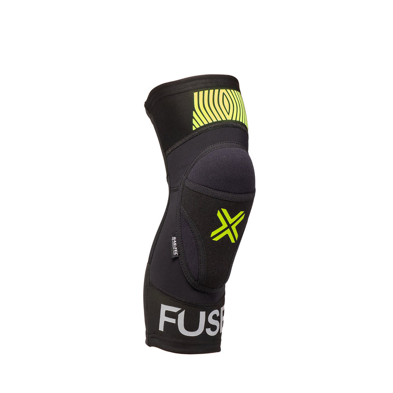 FUSE OMEGA KNEE PAD black and yellow lightweight breathable knee protector with SAS-TEC insert and strapless design