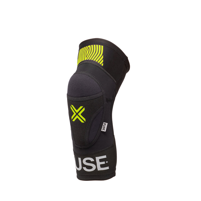 FUSE OMEGA KNEE PAD with breathable Lycra and SAS-TEC impact protection, black/yellow.