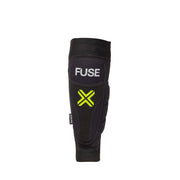 Fuse Omega shin pad in black and yellow with Kevlar protection and breathable Lycra design