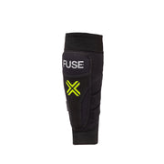 FUSE Omega Shin Pad, lightweight strapless design, Kevlar protection, black/yellow.
