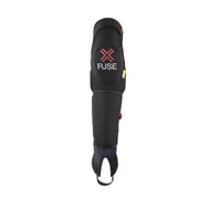 FUSE Delta 125 Knee Pad Combo in black and red, featuring durable Cordura and Duratex fabrics with anti-bacterial neoprene, memory foam, and hard plastic shield for knee, shin, and ankle protection.