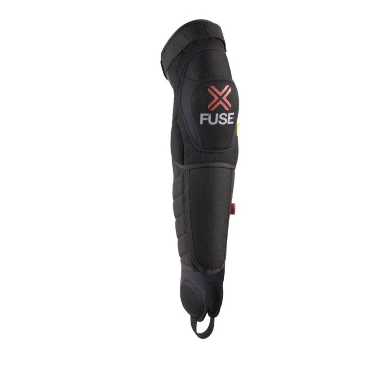 FUSE Delta 125 Knee Pad in black and red with breathable neoprene, memory foam protection, and hard plastic shin shield